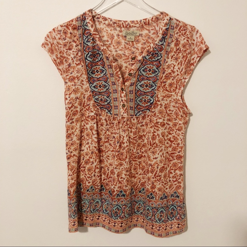 Lucky brand boho floral print cap sleeve top.